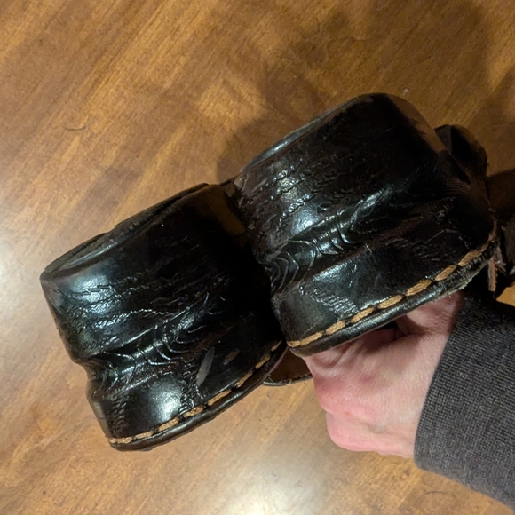 Brown and Black Leather Mules with Decorative Strap - Picture 6 of 12